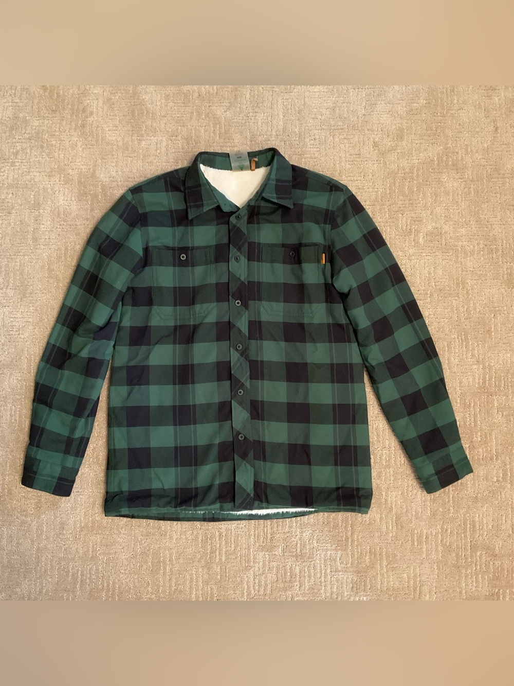 🌿 Woods Men Sherpa Lined Buffalo Plaid Shacket Dark Green Black M EUC Gorpcore